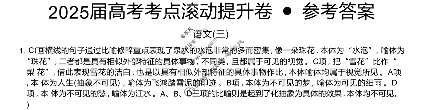 高三2025届高考考点滚动提升卷 语文(三)3答案