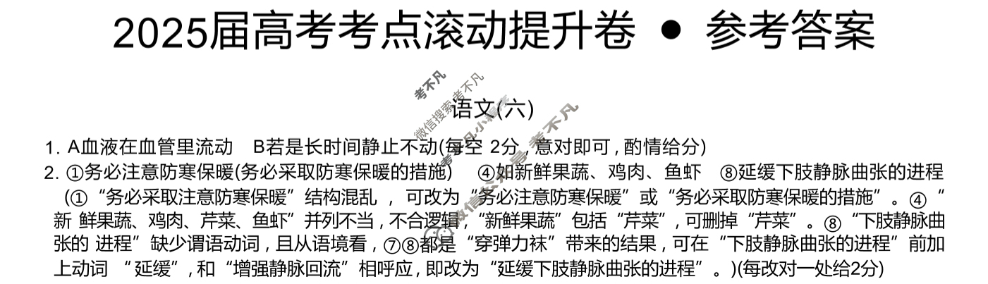 高三2025届高考考点滚动提升卷 语文(六)6答案