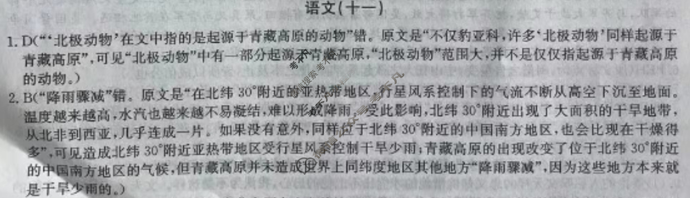 高三2025届高考考点滚动提升卷 语文(十一)11答案