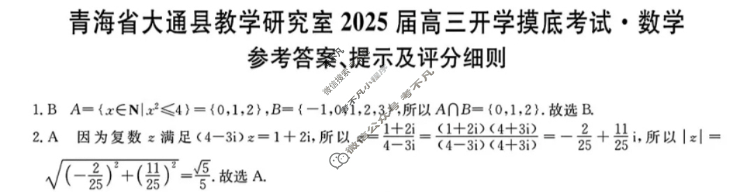 [九师联盟]2025届青海省高三开学摸底考试(25-L-038C)数学答案