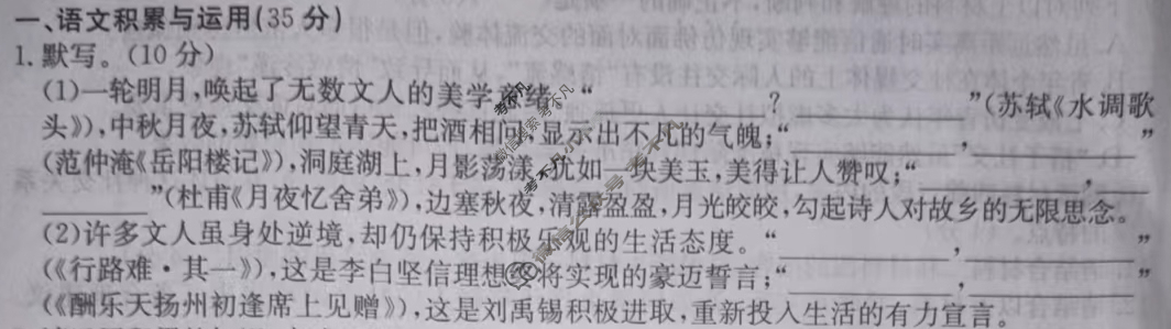 安徽省2024~2025学年度九年级测评[R-PGZX B-AH○]语文试题