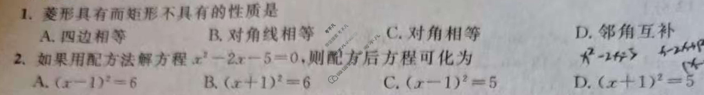 安徽省2024-2025学年九年级上学期教学质量调研(9月)(试题卷)数学(北师大版)试题