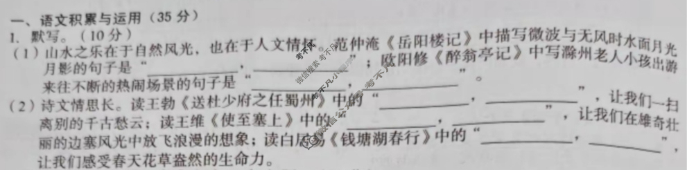 [安徽第一卷]2024-2025学年安徽省九年级教学质量检测一Ⅰ(9月)语文A试题