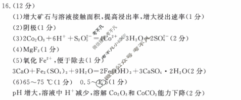 山东高三新高考联合质量测评10月联考(2024.10)化学答案