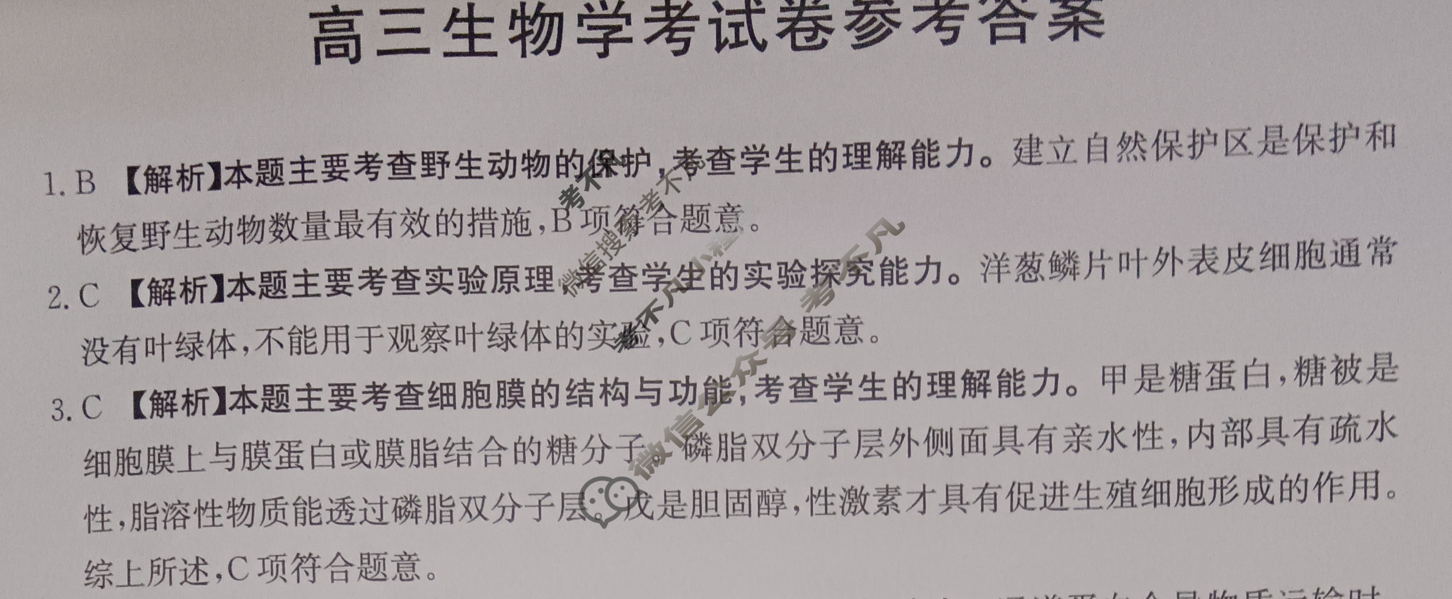 云南2025届高三金太阳10月联考(无角标)生物答案