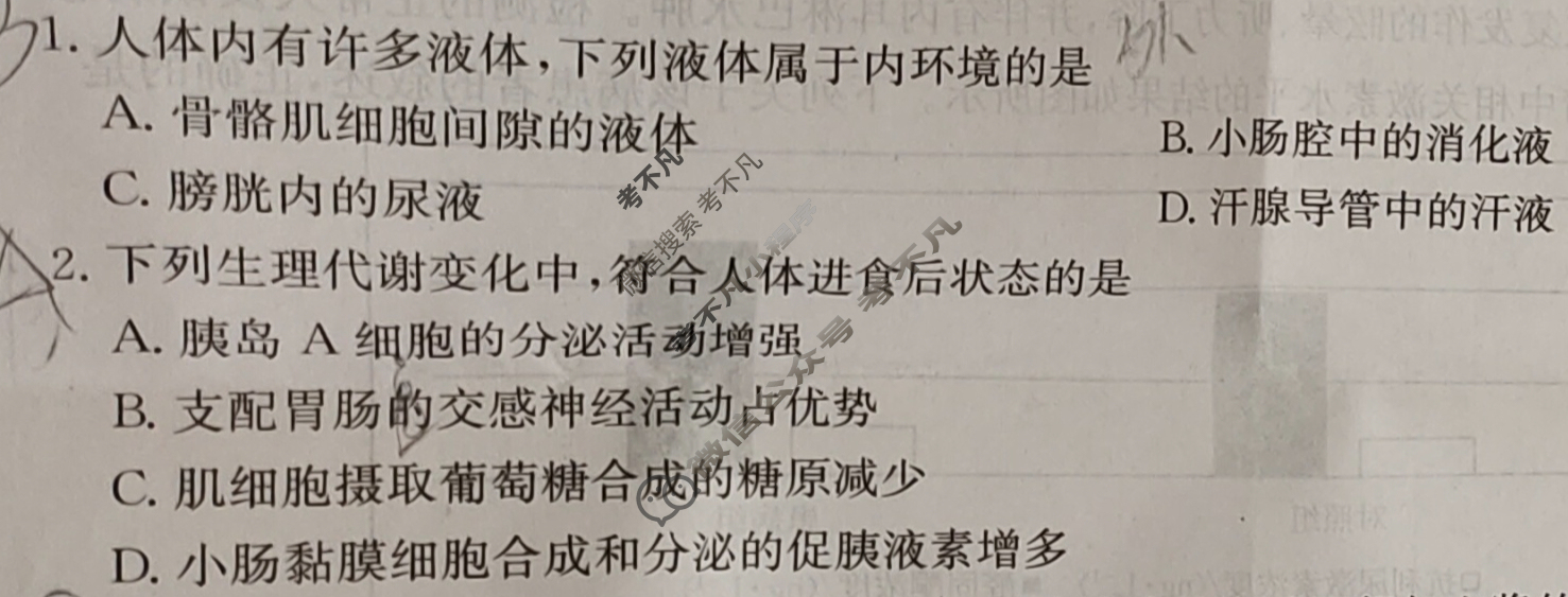 吉林省2024-2025学年高二金太阳10月联考(无角标)生物试题