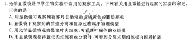 金太阳2024-2025学年山西三晋名校联考十月联合考试生物试题
