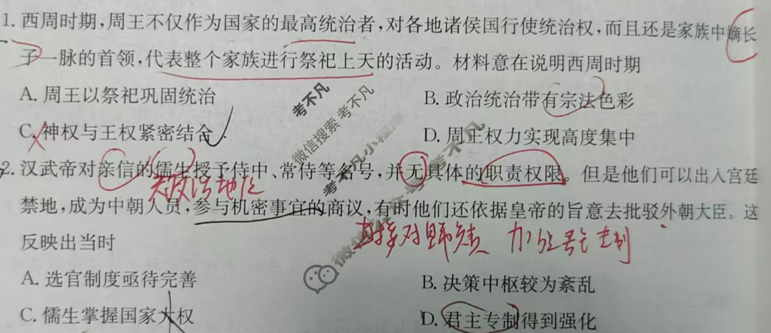 新疆2024-2025学年高二金太阳10月联考(无角标)历史试题