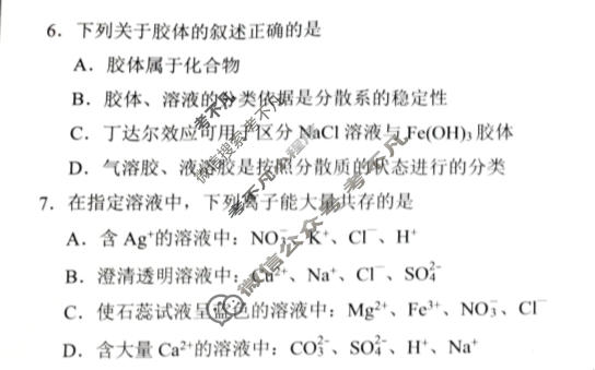 四川省高中2024级学生学业发展指导(文化学科)测评(11.5)化学试题
