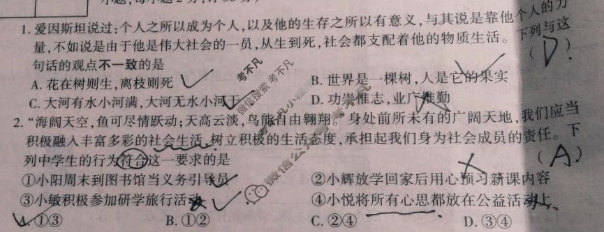 陕西初中合阳县2024-2025学年度八年级第一学期期中调研(卷)道德与法治B试题