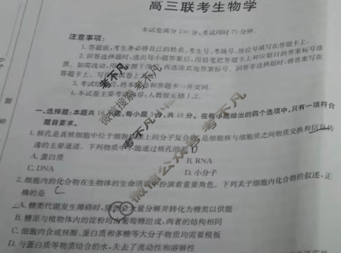 2025届贵州省高三金太阳11月联考(11.14)生物试题