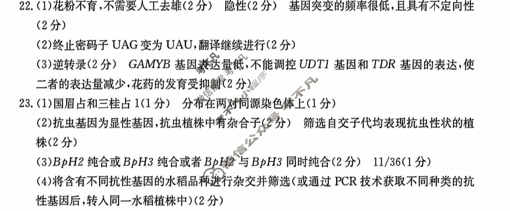 沧衡名校联盟高三年级2024-2025学年上学期期中考试(11月)生物答案