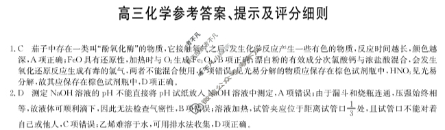 [九师联盟]2025届高三11月质量检测巩固卷(角标含G)化学S-G答案