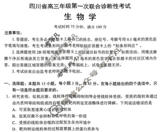 四川省蓉城名校联考2024-2025学年高三第一次联考生物试题