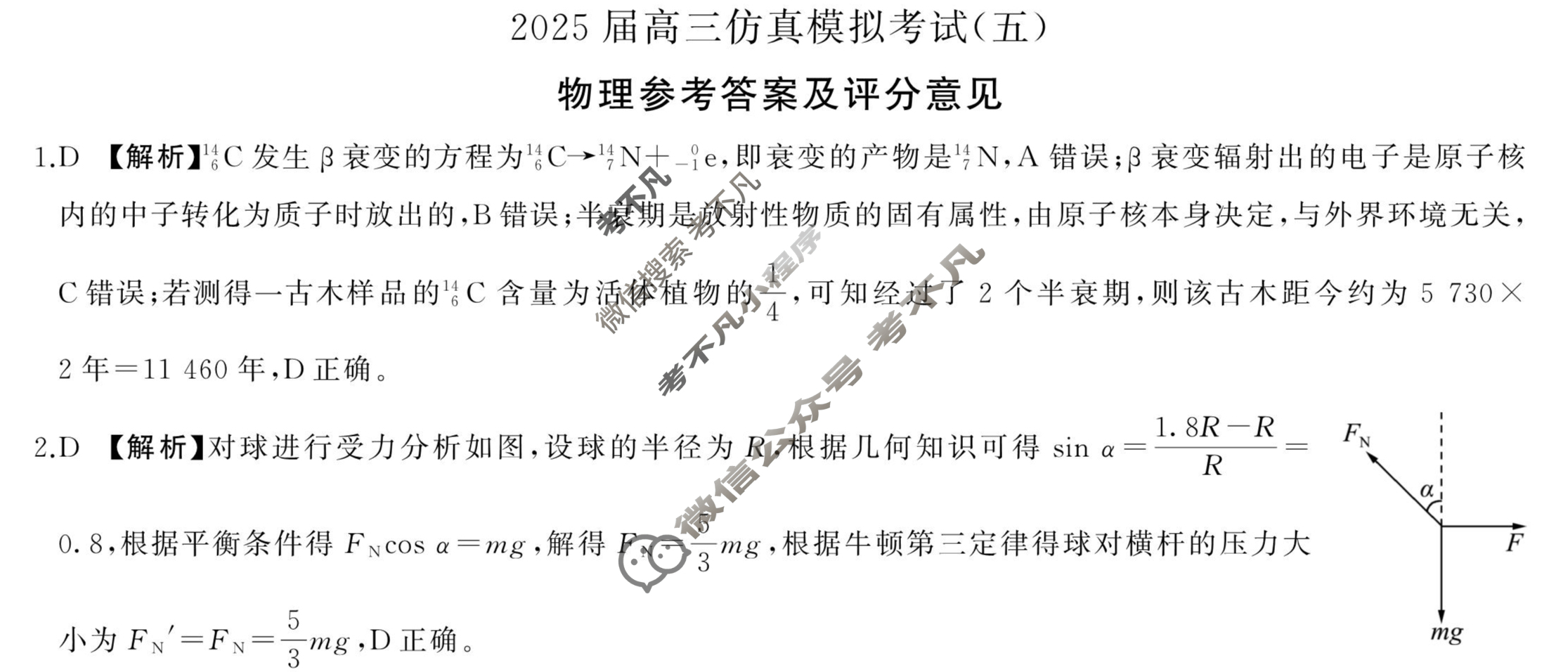 [百师联盟]2025届高三仿真模拟考试(五)5物理(百N)答案