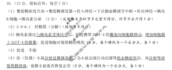 运城市2024-2025学年高二第一学期期末调研测试(2025.1)生物答案