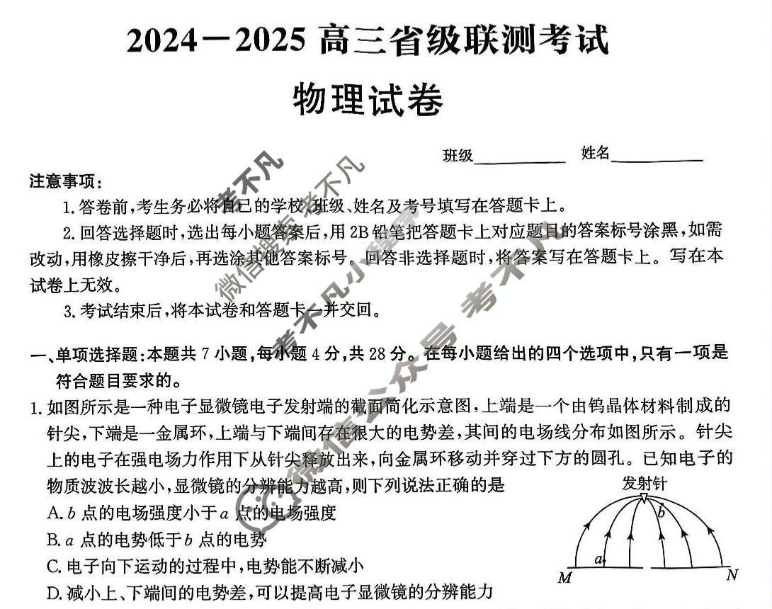 [神州智达]2024-2025高三省级联测考试·冲刺卷Ⅱ(二)物理试题