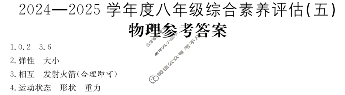 河南省2024~2025学年度八年级综合素养评估(五)[R-PGZX C HEN]物理答案