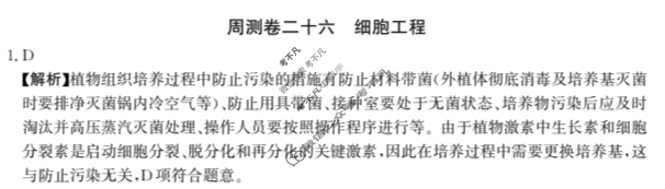 2025年高三第一轮复习周测卷·生物学[25·G3ZCJ(新高考)·生物学-R-必考-G DONG](二十六)26答案