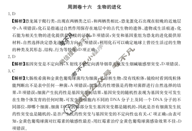 2025年高三第一轮复习周测卷·生物学[25·G3ZCJ(新高考)·生物学-R-必考-G DONG](十六)16答案