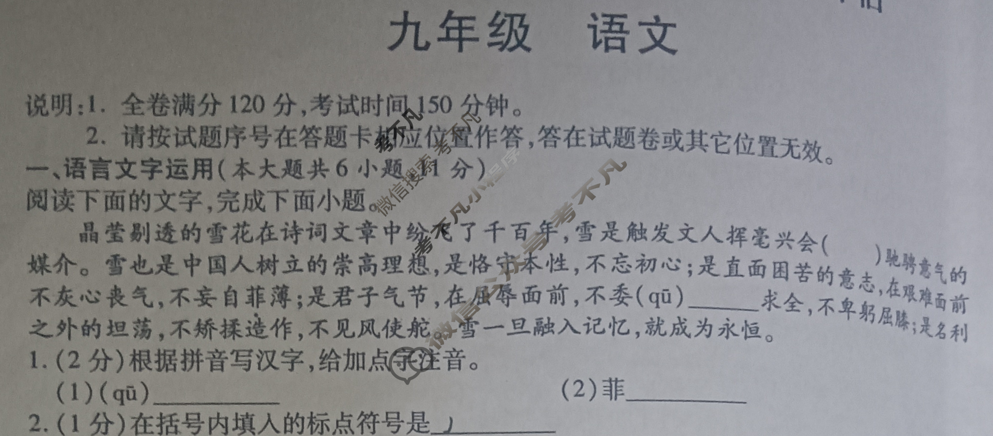 江西省九年级2024-2025学年度下学期阶段性学情评估语文试题