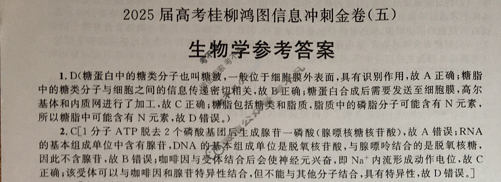 [桂柳文化]2025届高考桂柳鸿图信息冲刺金卷(五)5生物答案