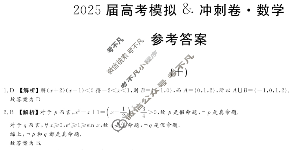 高三2025届高考模拟&冲刺卷(十)10数学答案