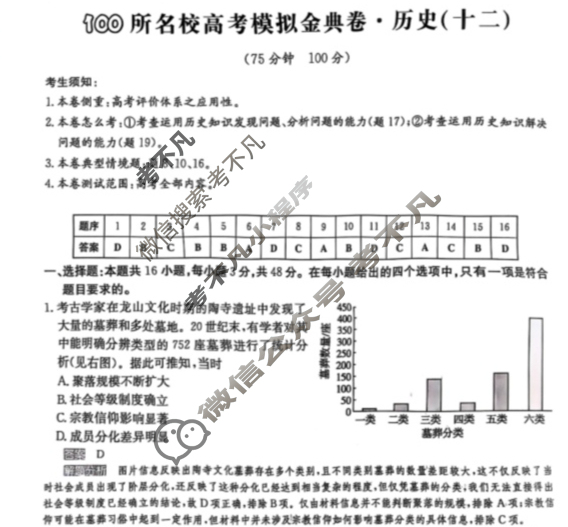 2025年全国100所名校高考模拟金典卷·历史[25新高考·JD·历史-G](十二)12答案