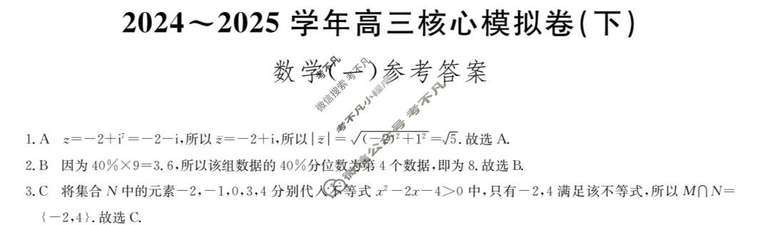 [九师联盟]2024届新高考高三核心模拟卷(下)(一)1数学(新)答案