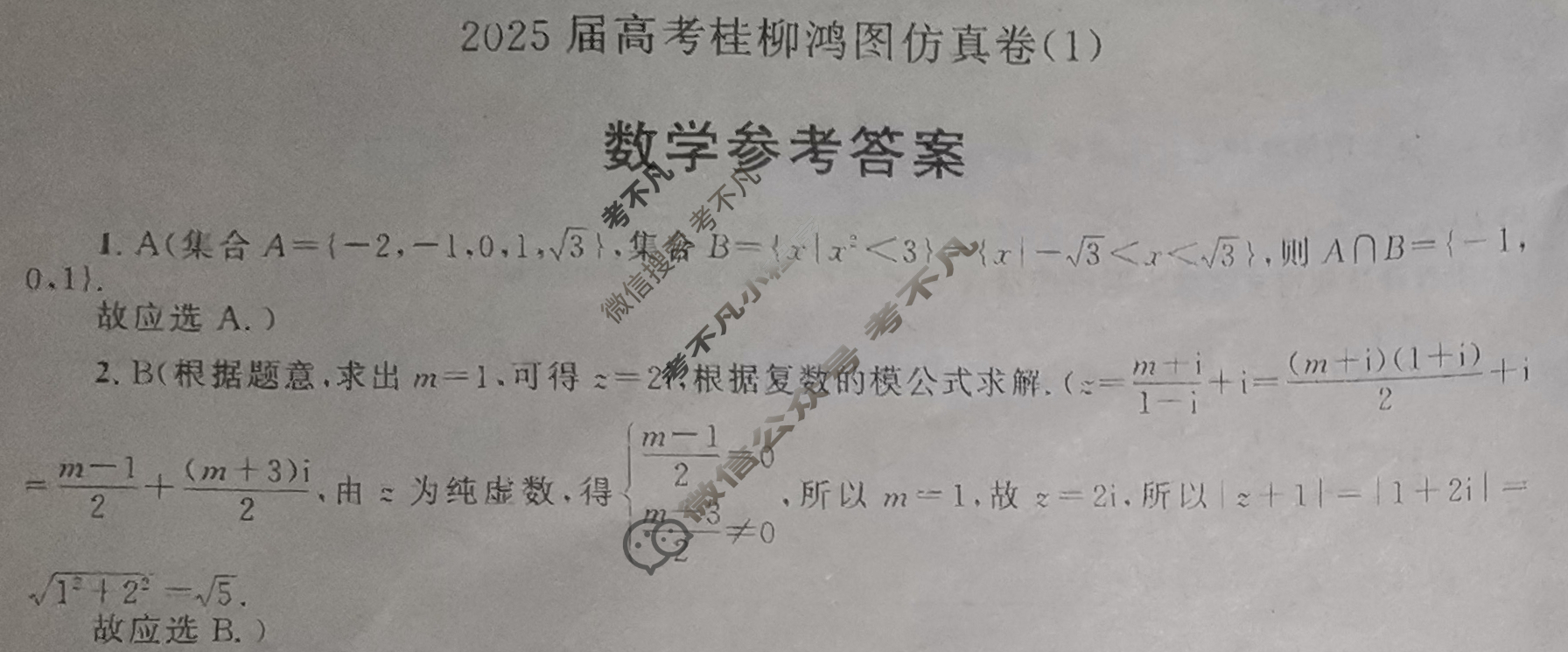 [桂柳文化]2025届高考桂柳鸿图仿真卷(1)数学答案
