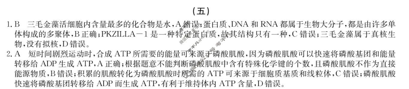 高三2025年普通高等学校招生全国统一考试冲刺金卷(五)5生物XKB-G7-YX答案