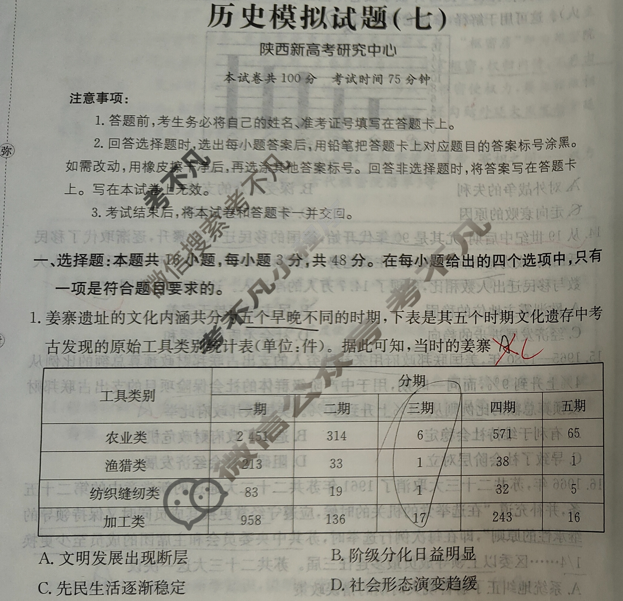2025年陕西省普通高中学业水平选择性考试高考模拟示范卷·历史(七)7[25·(新高考)ZX·MNJ·历史·SX]试题
