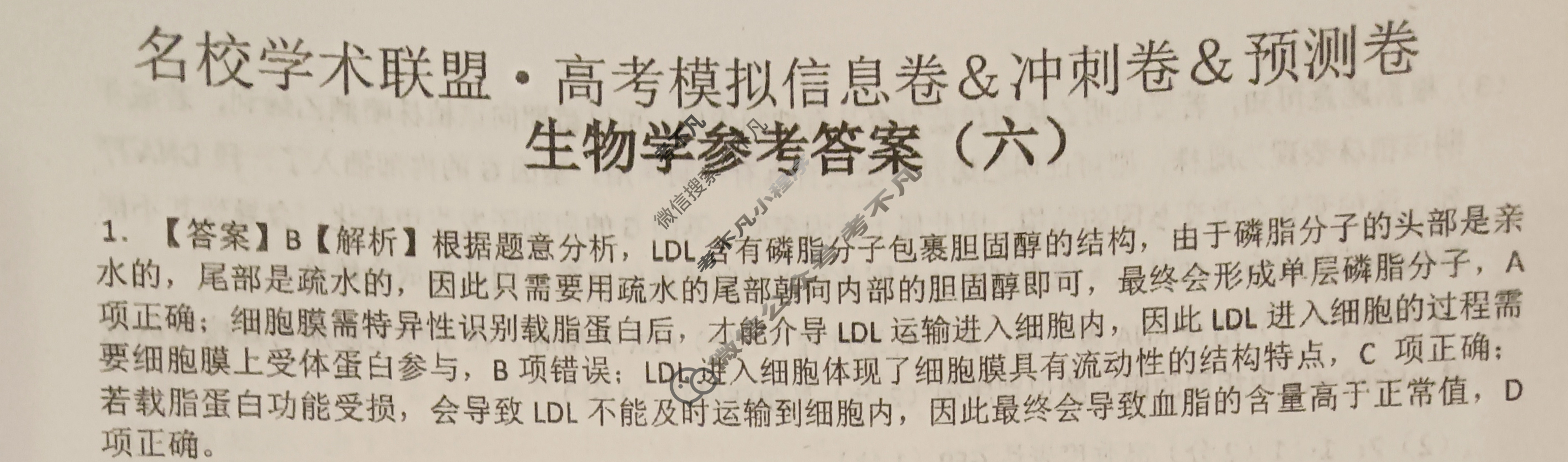 [智慧上进]2025届名校学术联盟·高考模拟信息卷&冲刺卷&预测卷(六)6生物·HEN答案