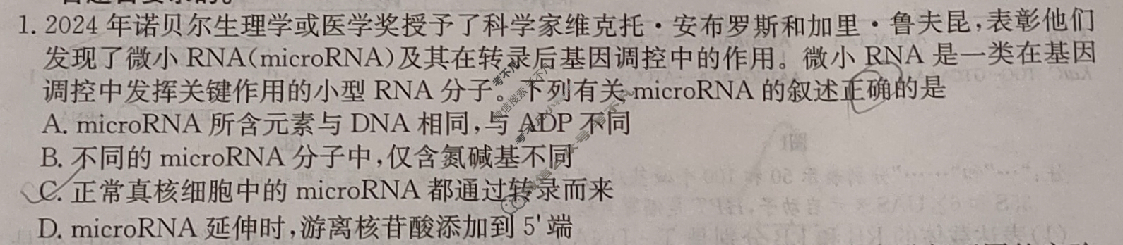 高三2025年普通高中学业水平选择性考试猜题信息卷(一)1生物G3试题