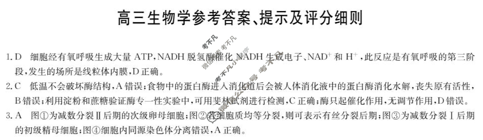 [九师联盟]2025届高三5月考前押题生物F答案