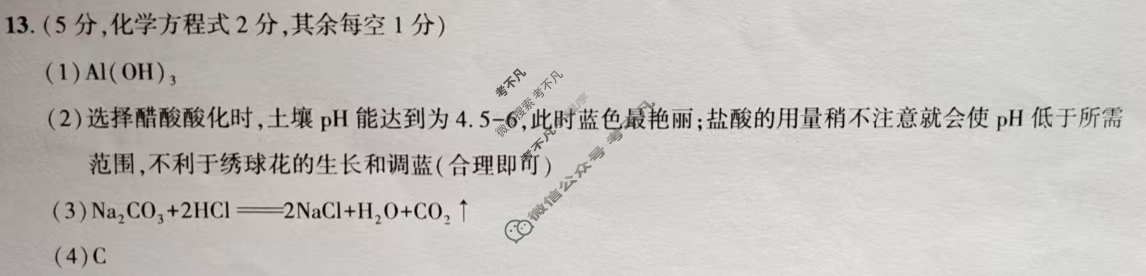[名校之约]2025届中考导向总复习模拟样卷 二轮(七)7化学答案