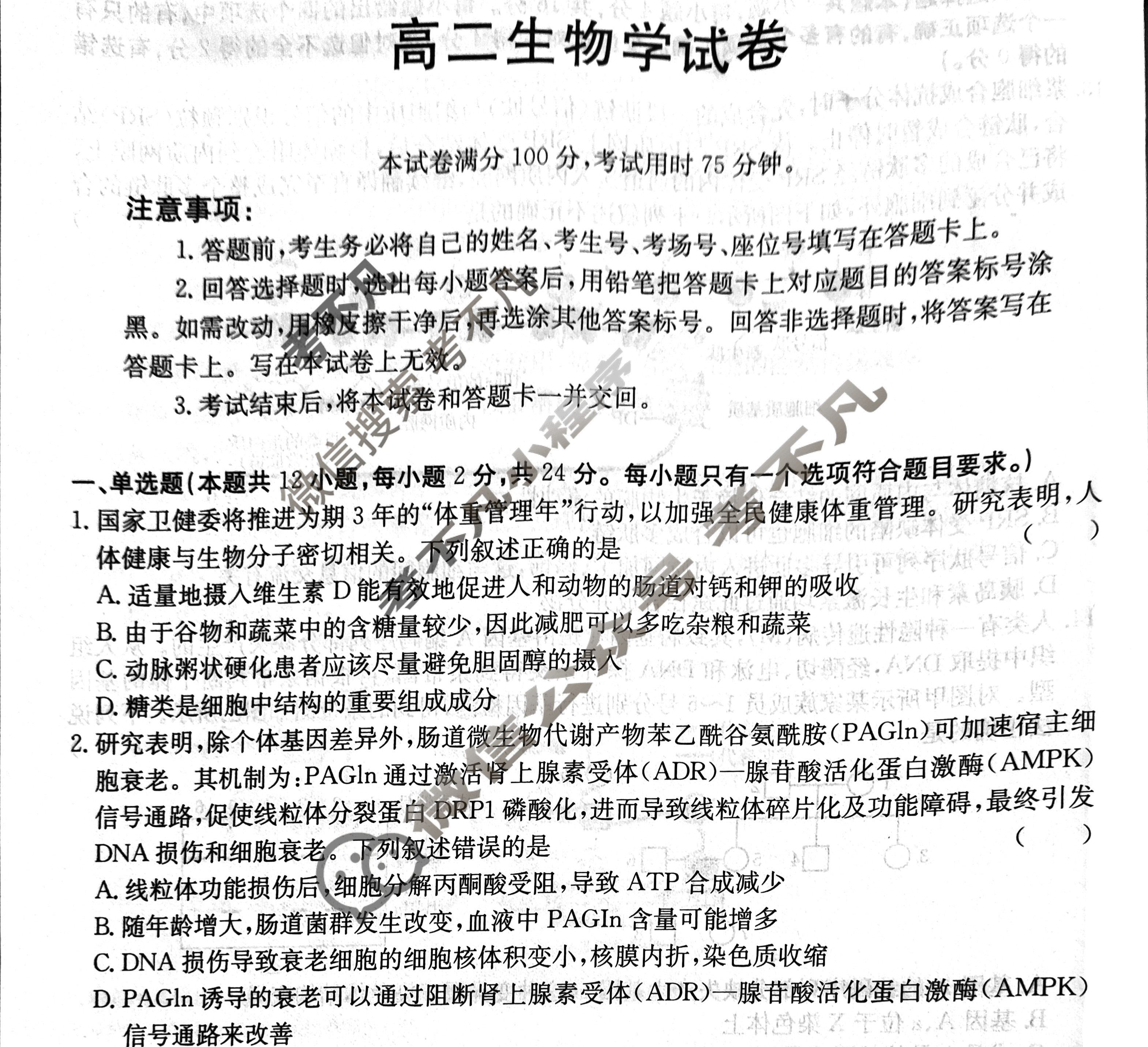 湖南省2024-2025学年高二试卷金太阳5月联考(5.28)生物试题