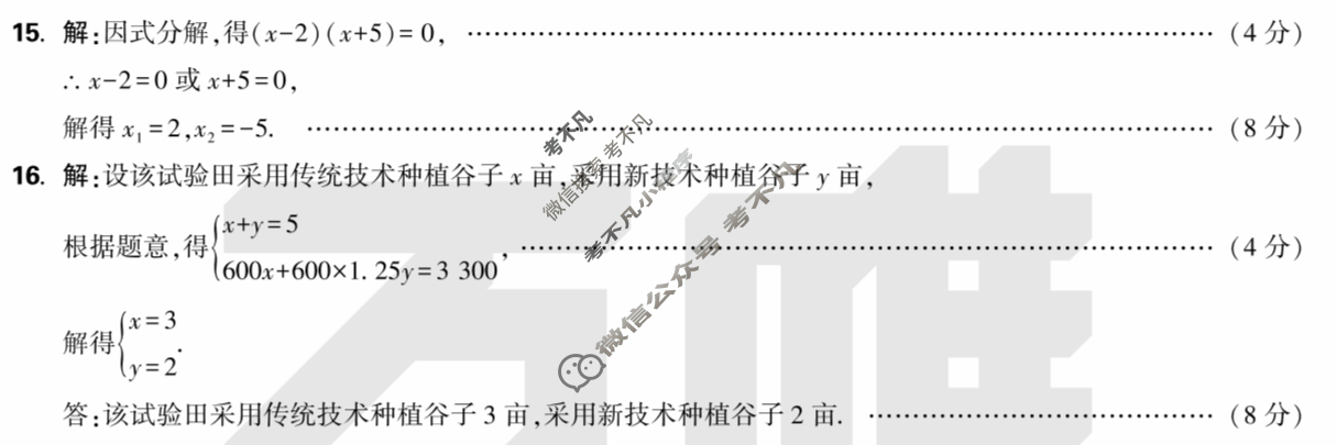 2025年安徽省初中学业水平考试·原创定制卷二数学答案