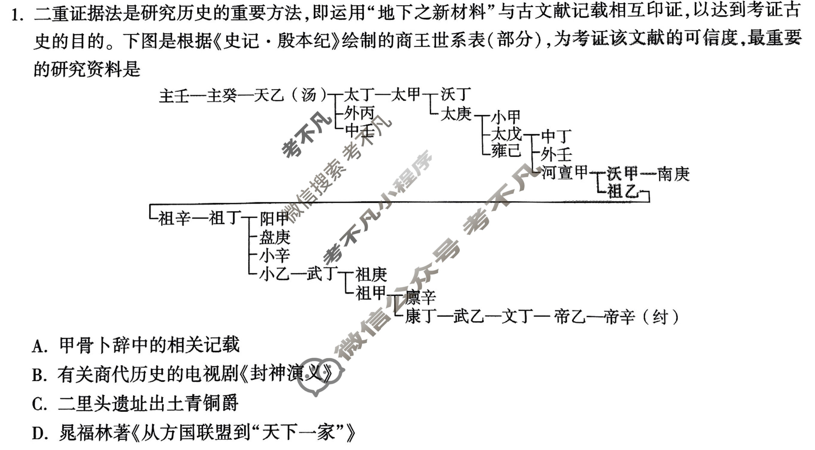 [万唯中考·黑白卷]山西省2025年初中学业水平考试历史·黑卷试题