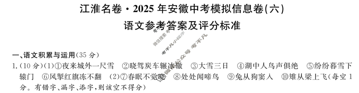 [江淮名卷]2025年安徽中考模拟信息卷(六)6语文答案