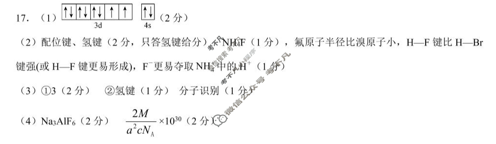 [点石联考]2024-2025学年度下学期高二年级6月份联合考试化学答案