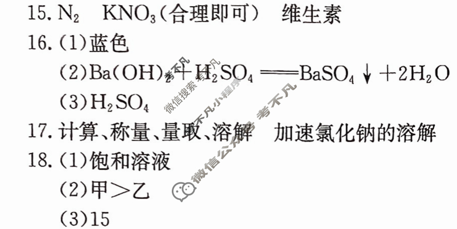 初中2025年河南省普通高中招生考试试卷 冲刺(二)2化学答案