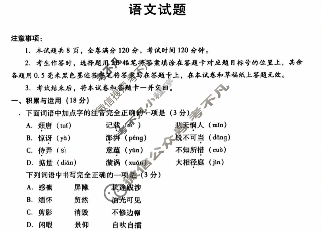 [中考真题]四川泸州市2025年初中学业水平考试语文试题