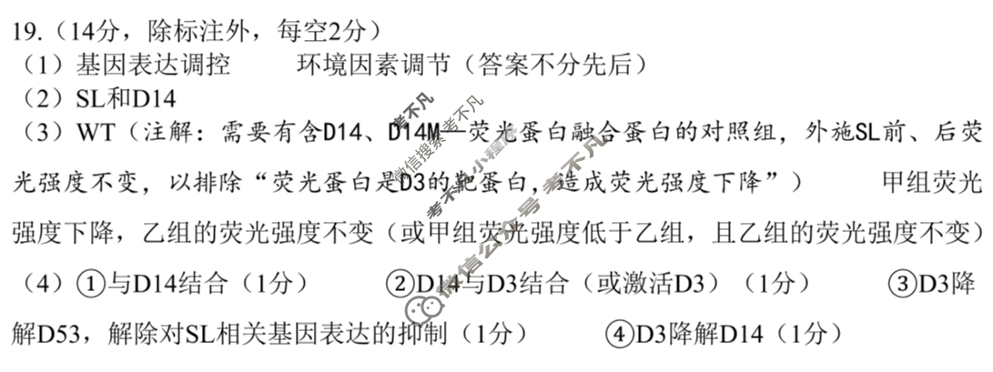 黄石市2025年春季学期高二期末统一测试(7月)生物答案