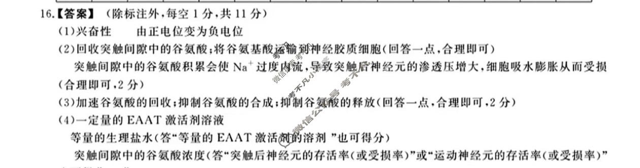 2024-2025学年第二学期江淮协作区期末联合监测高二(7月)生物答案