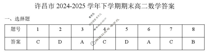 许昌市XCS2024-2025学年第二学期高二年级期末教学质量检测(7月)数学答案