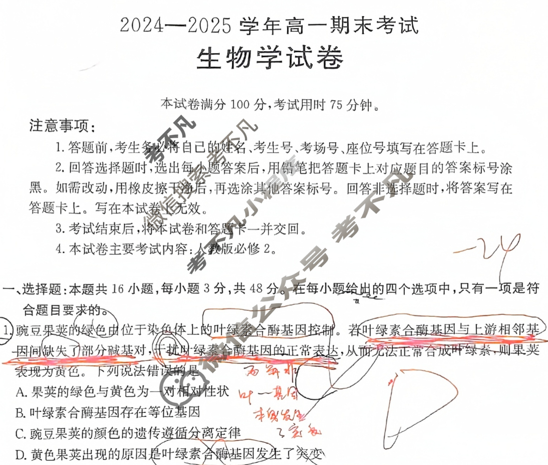 河南省金太阳2024-2024学年高一期末考试(7.8)生物试题