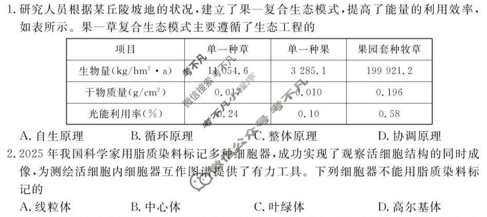 [衡水金卷]广东省8月2026届新高三开学联考生物试题