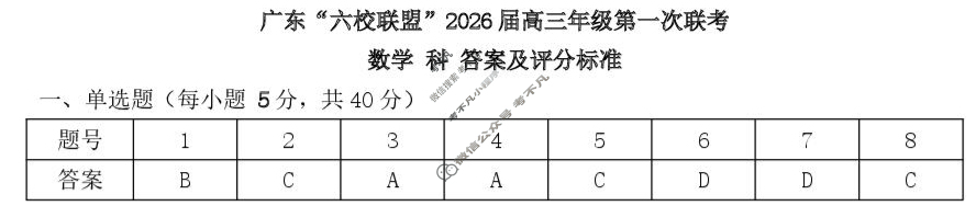 广东"六校联盟"2026届上学期高三年级第一次联考数学答案