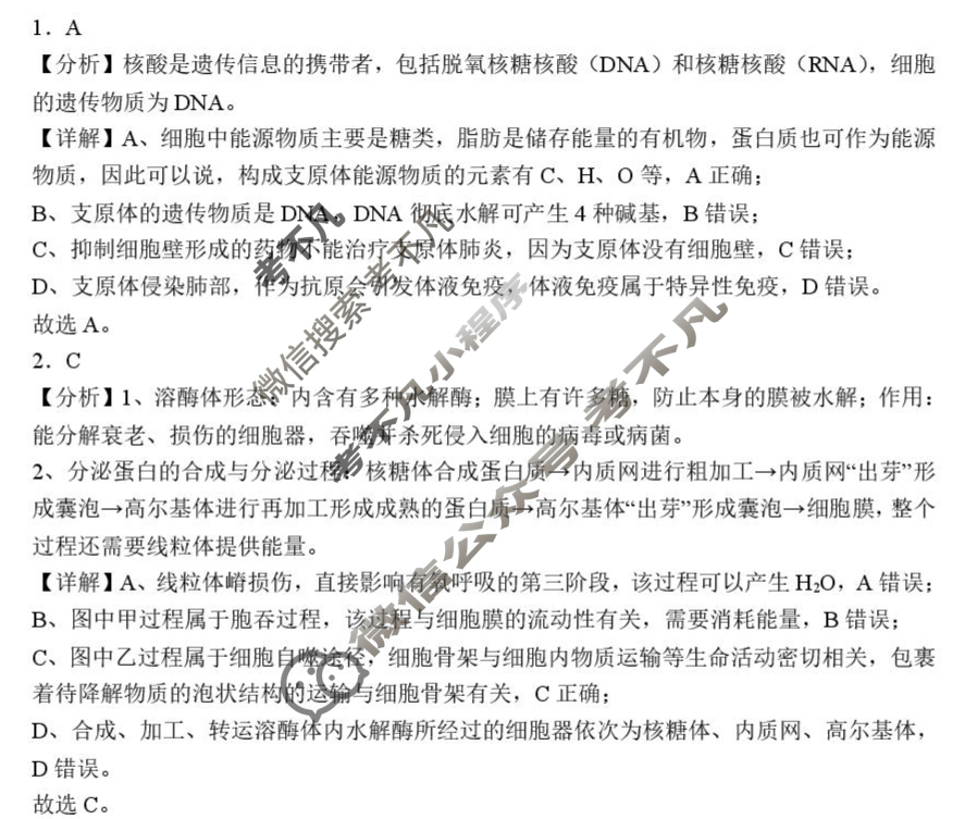 湖南省长沙市麓山国际2026届高三入学考试(8月)生物答案